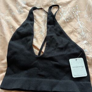 Free People Black Ribbed Halter Bralette